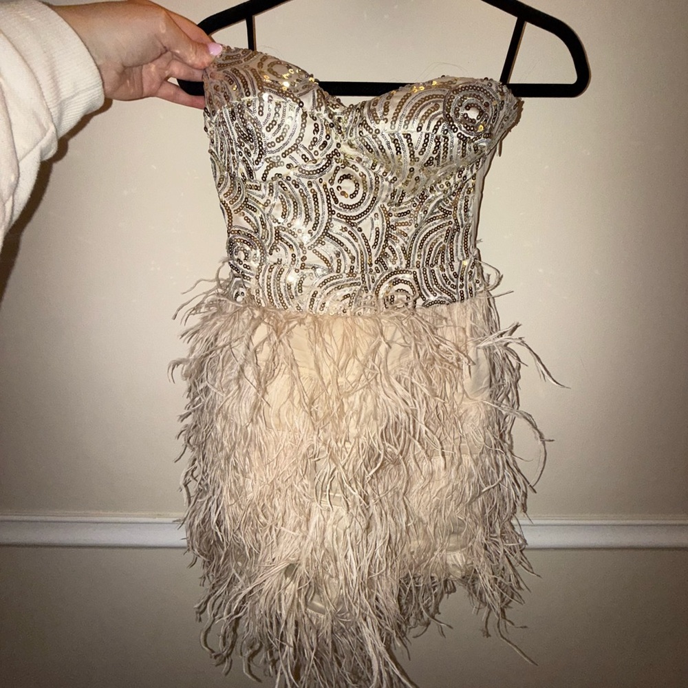 Bebe Beige Strapless Dress